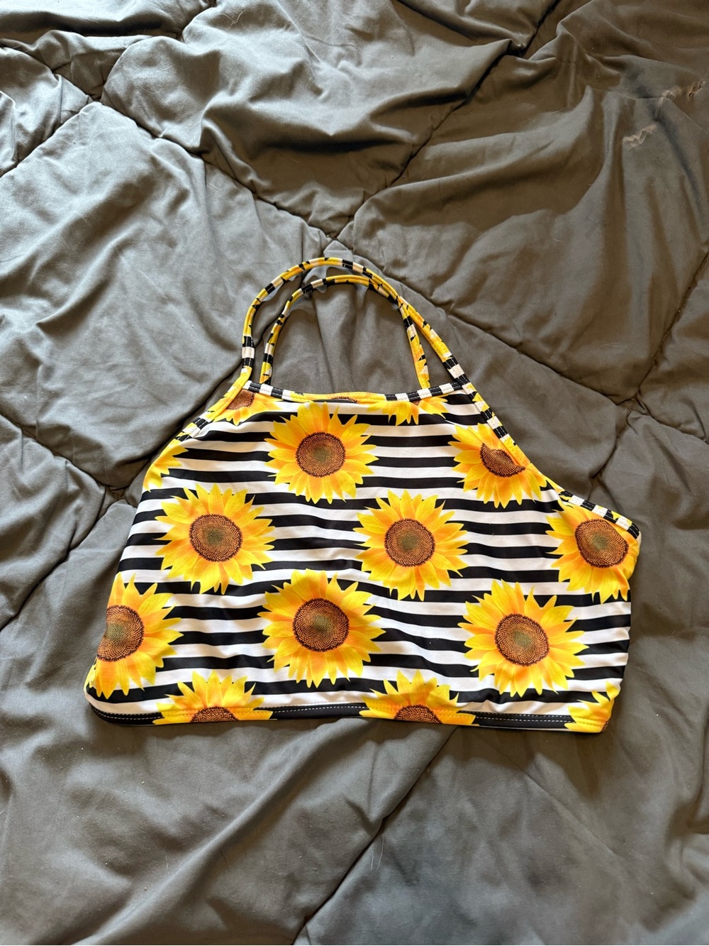 SHEIN Yellow Sunflower Striped Bikini Top